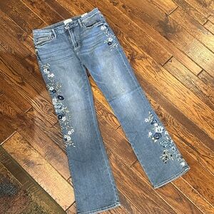 DRIFTWOOD Light Blue Flare Jeans with Floral Embroidery